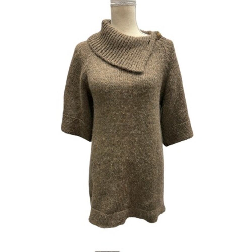 "Silvia Novelli" Italy, Brown‎ Wool & Alpaca Sweater, 3/4 Sleeve, Offset Collar